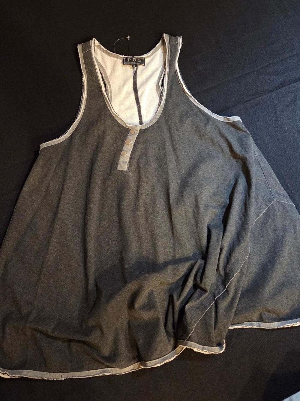 POL Womenās Charcoal Gray Tank with Contrast Trim
